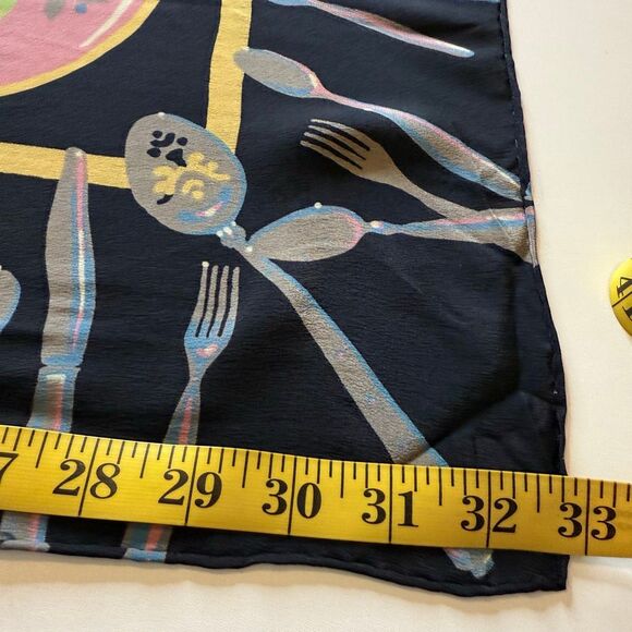 Zazou Luxe Black & Pink Dinner Party Motif Silk Scarf Size 33”X34” - Picture 8 of 12